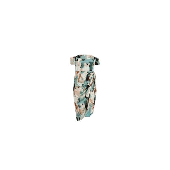 QUIZ Plus Size Marble Bardot Ruched Midi Off Shoulder Dress 18W NWT $100 Sexy - Picture 4 of 14